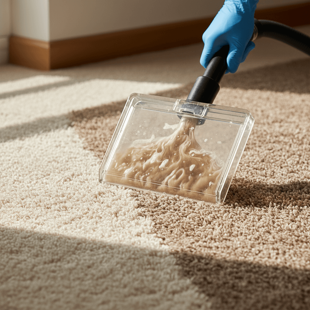 Professional deep cleaning carpet with extraction equipment